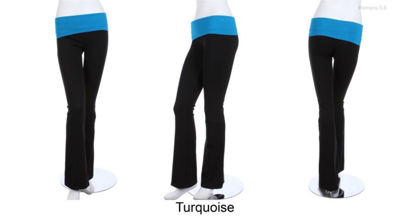 Contrast Color Waist Band Fold Over Yoga Pants (Good Quality) VARIOUS 