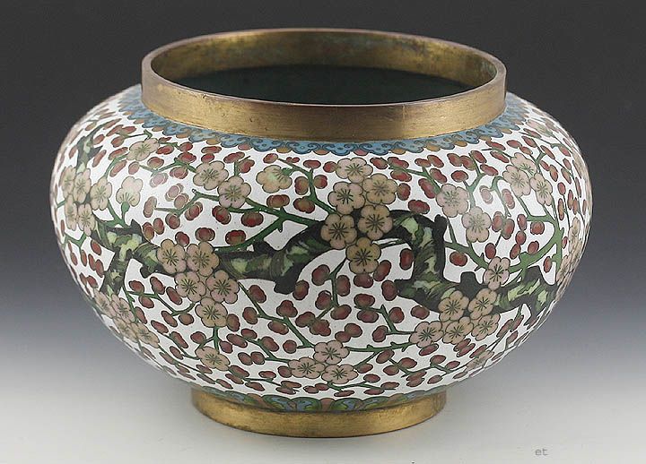 CHINESE CLOISONNE CHERRY BLOSSOM BOWL LAO TIAN LI ZHI  