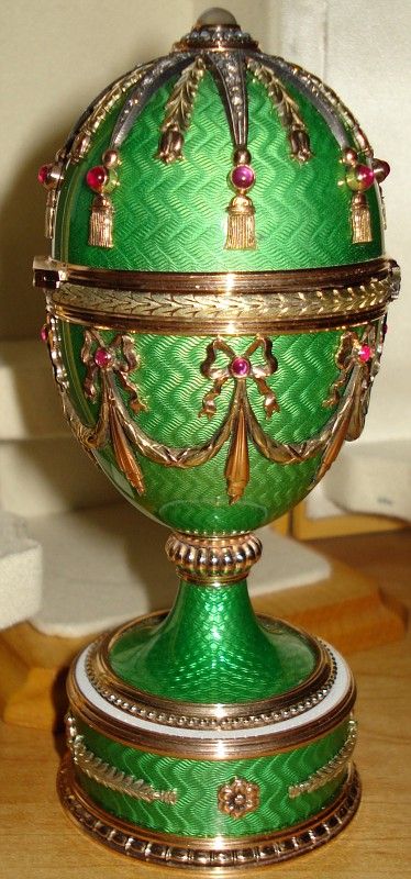 Beautiful Big Russian enamel jeweled gold guilloche egg  