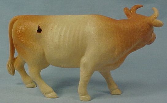 Lg Vintage CELLULOID COW CHRISTMAS PUTZ ORNAMENT  