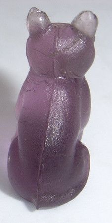 Art Deco Czech Glass Cat Cracker Jack Charm Amethyst Pressed Glass 