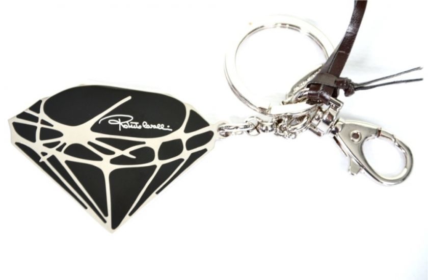 ROBERTO CAVALLI  BLACK DIAMOND SIGNATURE KEYRING BAG CHARM  PERFECT 