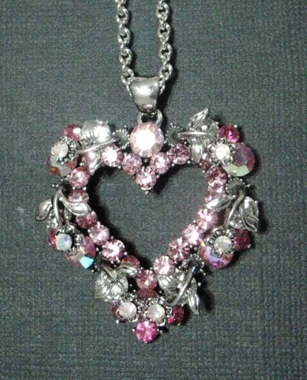 BLOOMING HEART PINK RHINESTONE CRYSTAL PENDANT CHARM  