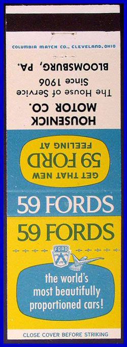 cars1739) This metallic finish matchcover is from the 1959 Ford and 