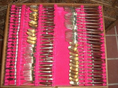 162 PIECE ANTIQUE THAILAND BRASS AND TEAK FLATWARE  