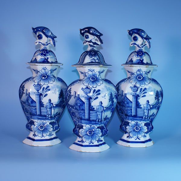 Dutch Delftware 18th century 3 piece garniture set  