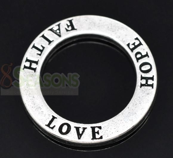 20 Silver Tone Love Hope Faith Ring Pendants 23mm for Necklace 