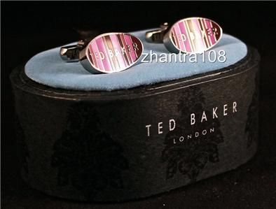 TED BAKER Mens Silver Blue Stripe ENAMEL CUFFLINKS NIB  