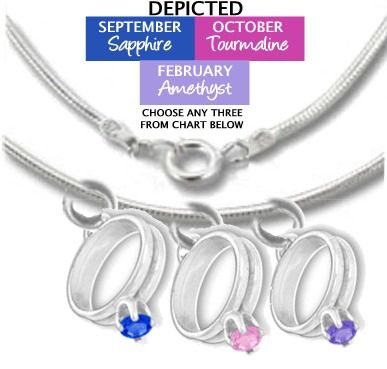 MOTHERS DAY GIFT STERLING 3 BIRTHSTONE RING NECKLACE  