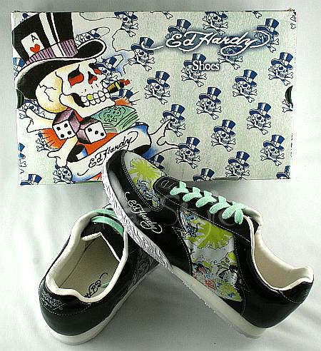 Mens ED Hardy Geisha yellow Speed Killer Black Shoes  