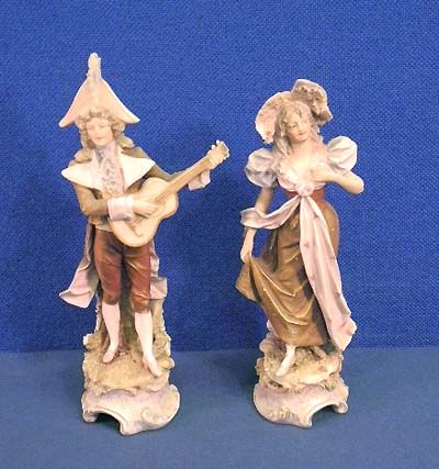   Royal Dux Figurines 332 + 333 Guitar Player Man + Woman Old  