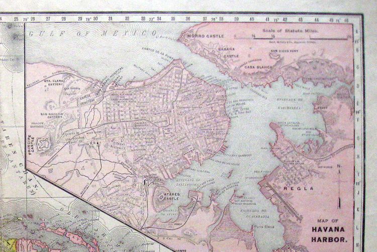 1892 CUBA with DETAILED Inset of HAVANA HARBOR * Rand McNally MUST SEE 