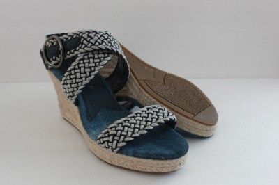 NEW LUCKY BRAND TABITHA WOMENS NAVY BRAIDED WOVEN WEDGE SANDAL HEELS 