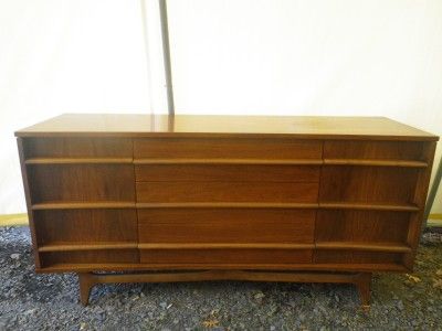 DANISH MODERN BOWED FRONT WALNUT CREDENZA MID CENTURY  