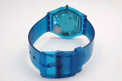 New Swatch Swiss Blue Jelly Skin Skeleton Dial Watch 34mm SFN105 $110 