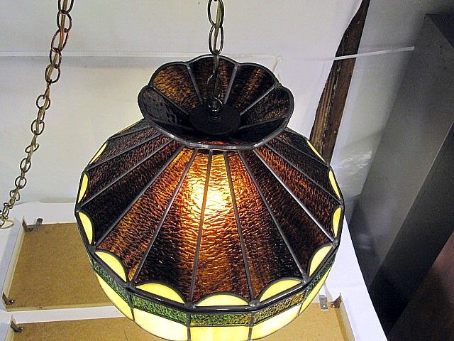 Vintage Tiffany Style Chandelier Swag Lamp Stain Glass  