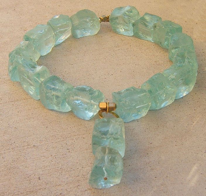   GEMSTONE HUGE SKY BLUE LARGE NUGGET NECKLACE GOLD PENDANT SUGAR RAW