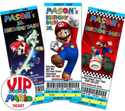 15 SUPER MARIO Custom Birthday Invitations Ticket  