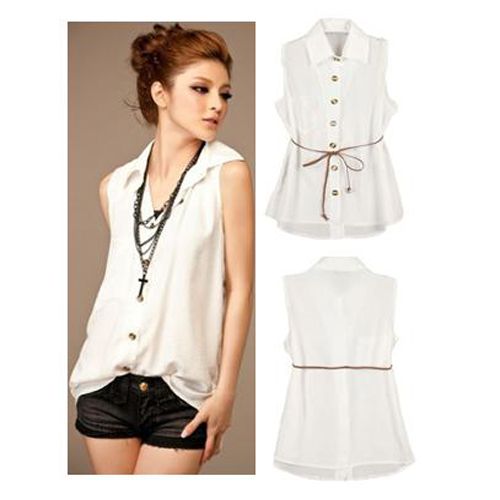   Sleeveless Summer Shirt Chic Tank Top Blouse 2 Solid Colors Z  