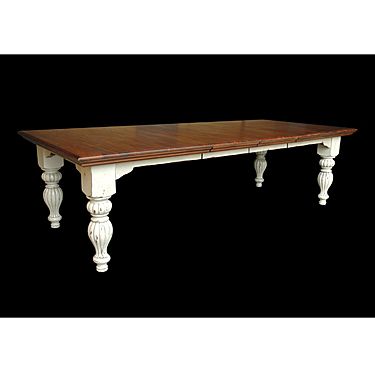   White Farmhouse Dining Table Massive Bulbous Legs 108.5 long  