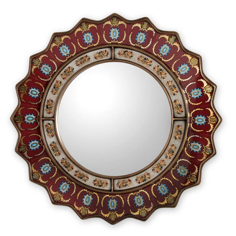 RUBY MEDALLION Reverse Painted Glass MIRROR Peru ART Mirrors 