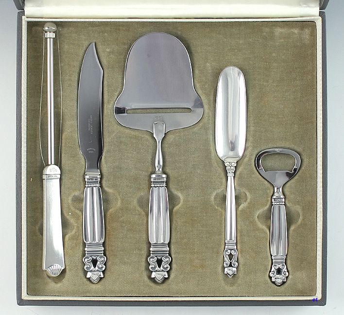 1930s 5pc GEORG JENSEN ACORN STERLING SERVING SET  