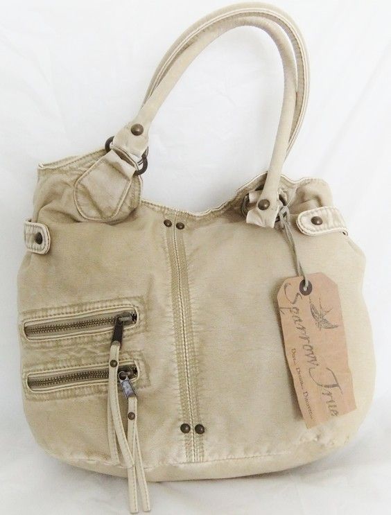 Sparrow True Vintage Faux Khaki Leather Hobo Handbag  