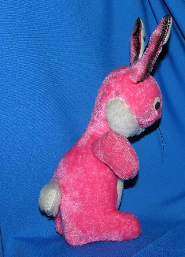 SOOO CUTE, MINTY 1960S VTG PINK PLUSH STRAW STUFFED EASTER BUNNY 