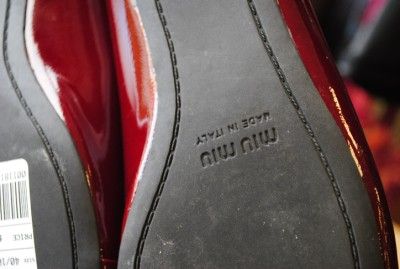 MIU MIU Red Shoes Size 10 Patent Leather Burgundy Flats Gorgeous 