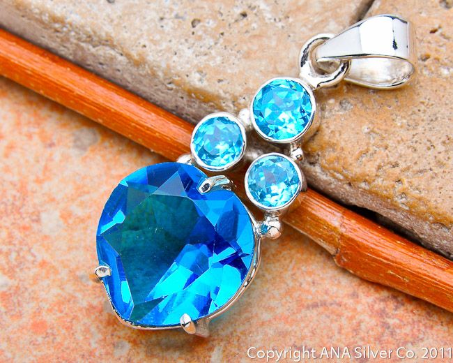 BLUE QUARTZ .925 SILVER SIGNATURE PENDANT 1 5/8  