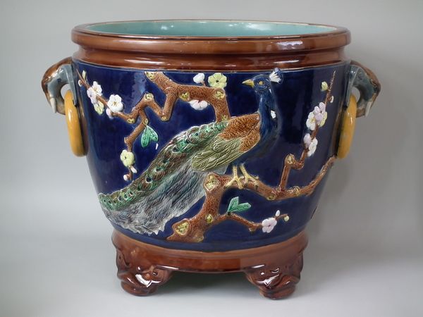 Large Holdcraft majolica peacock Jardiniere  