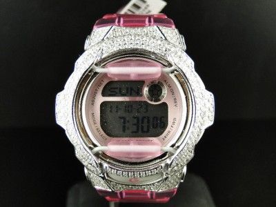 BRAND NEW G SHOCK PINK BABY G LADIES WOMENS WHITE SIMULATED DIAMOND 