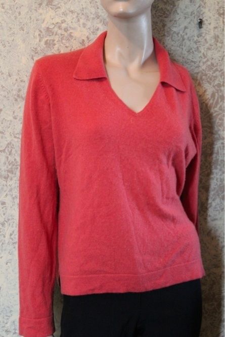 Geneva 100% Cashmere Orange Collared V Neck Sweater XL   