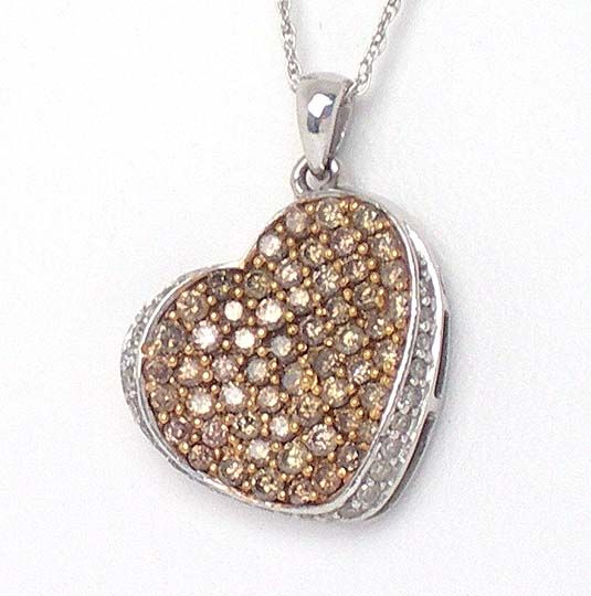 GORGEOUS 14K W G & NTRL COLORED DIAMONDS HEART PENDANT  