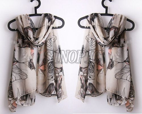 NEW Fashion WOMEN Begonia Flower Ink Style Cotton Neck Scarf Shawl 