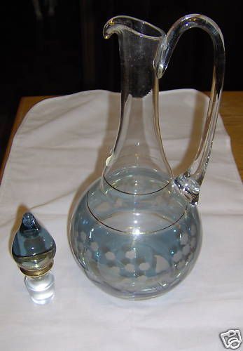 Crystal Clear Decanter Blue Carafe Romania Barware Romanian 