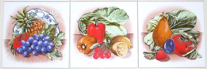 Fruit Ceramic Tile Mural Vegetables Grapes 3 of 6 x 6 Kiln Fired 