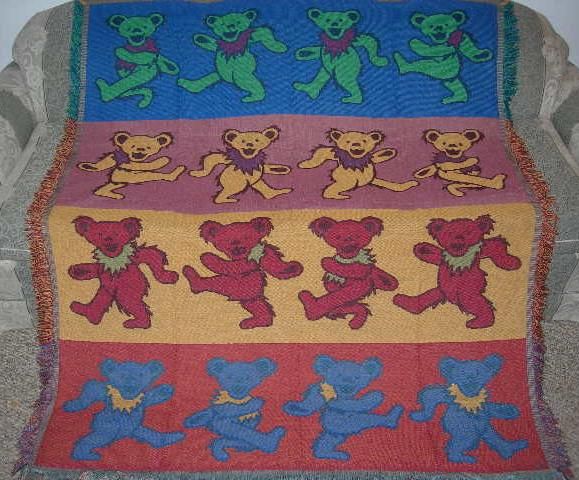 Grateful Dead HEAVY Afghan Throw Blanket Dancing Bears  