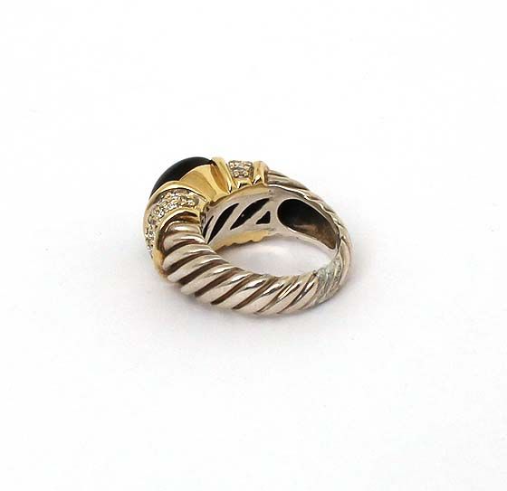 DAVID YURMAN STERLING 18K DIAMONDS & ONYX RING   SIZE 6 1/4  