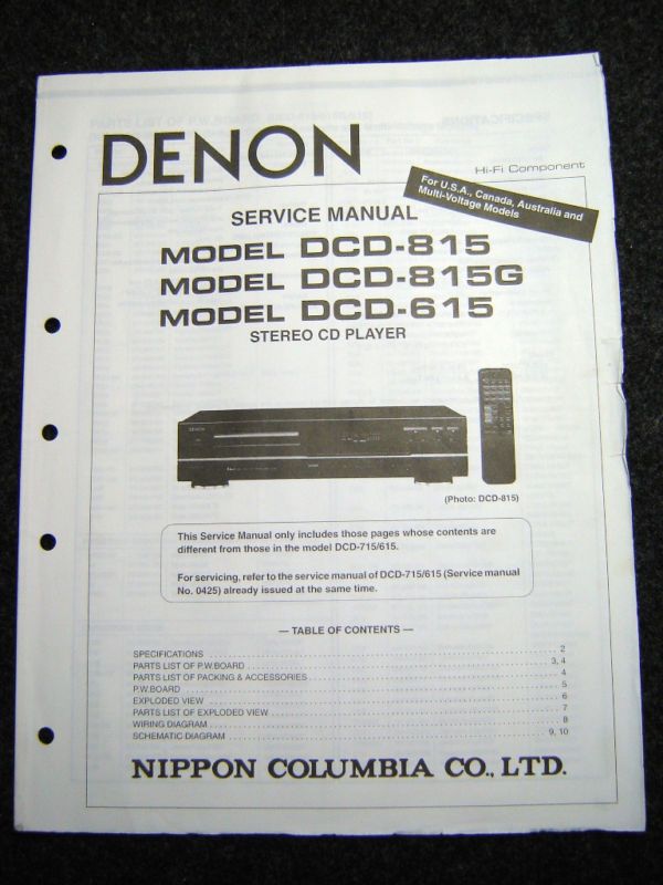 Original Denon DCD 815/815G/615 Service Manual  