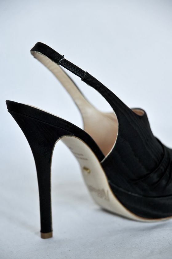 JEROME C ROUSSEAU Black CAMBER Open Toe Platform Slingback Heel Sandal 