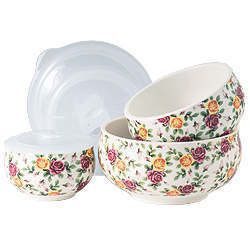 Premium Ceramic Bowl, 1 Set of 3   Rose Garden  