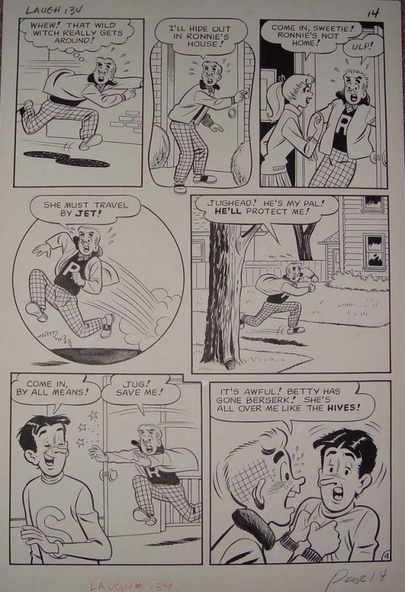 1961 LARGE DeCARLO ART   ARCHIE RUNS FROM BETTY  