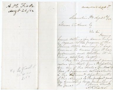 Hand written correspondance from A.H. Fiske to J.T. Ames. It reads