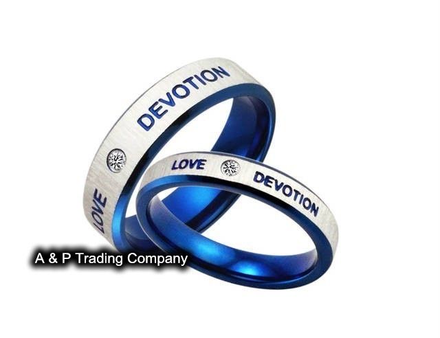   316L Stainless Steel Wedding Band Love Devotion CZ Couple Rings  