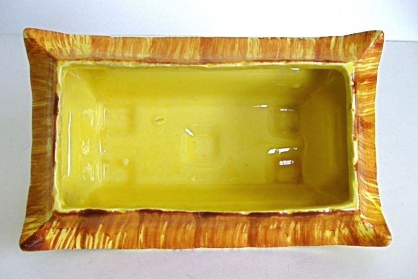 vintage 1950 s or 60 s yellow brown ceramic pagoda planter it is 