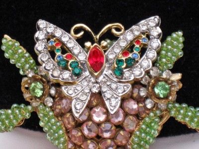   HAGLER Brooch Pin Figural Butterfly Beads Rhinestone Hand Wired  