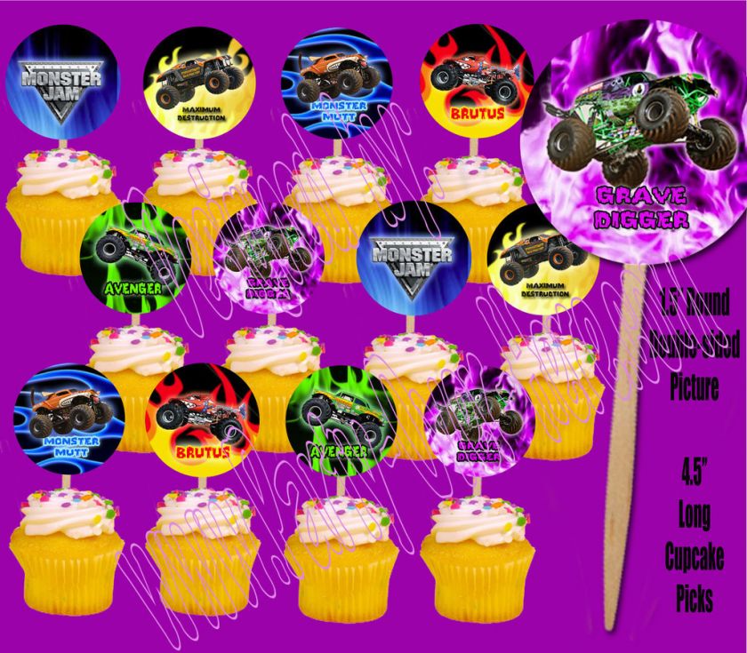 Monster Jam Trucks Cupcake Picks Cake Toppers  12 pcs  