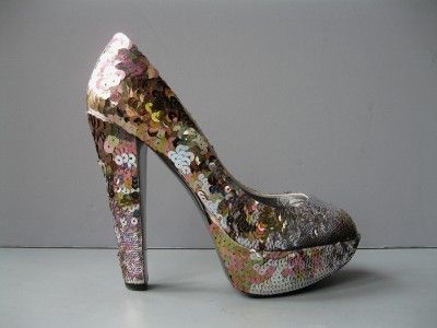 MIU MIU PINK PLATFORM SEQUIN HEELS SHOES PUMPS NEW 36.5  