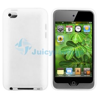 White Silicone Rubber Skin Soft Case Cover+Privacy Film For iPod touch 